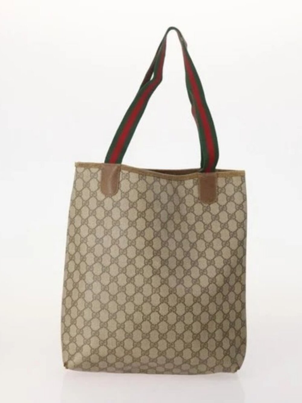 GUCCI GG Supreme Web Sherry Line Tote Bag PVC 4 Set Beige Brown Auth 178835 - Picture 3 of 15